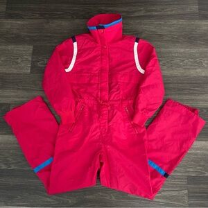 Vintage White Stag Snow Suit Womens 12 Pink Ski Snowboard One Piece Retro 80s